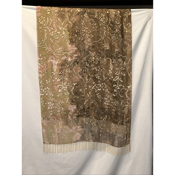 Georgiou Beaded Fringe velvet silk burnout Shawl Scarf 100% Silk 83” X 22” Brown - Picture 6 of 7